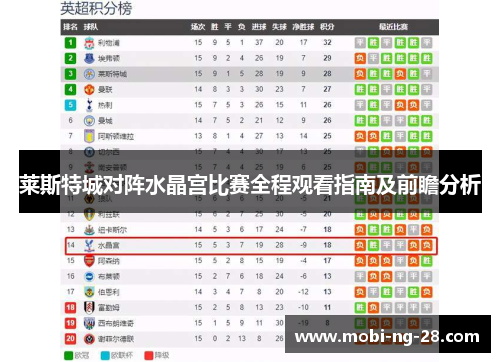 莱斯特城对阵水晶宫比赛全程观看指南及前瞻分析 莱斯特城对阵水晶宫比赛全程观看指南及前瞻分析