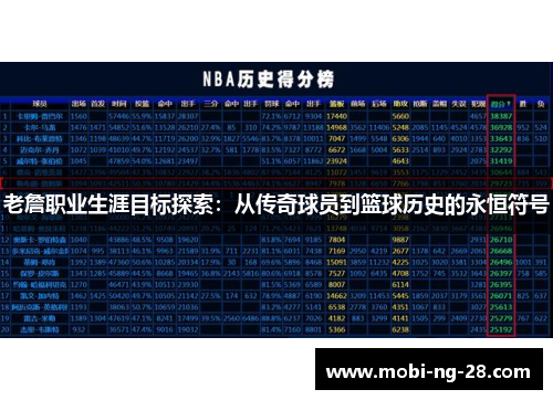 老詹职业生涯目标探索：从传奇球员到篮球历史的永恒符号